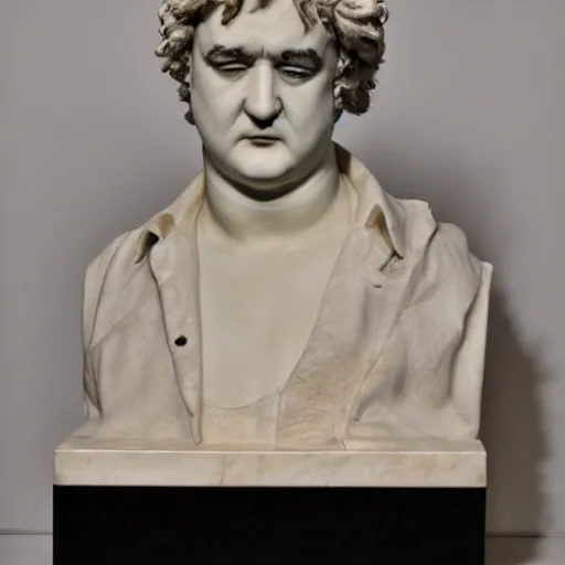 Prompt: a sculpture by canova with the likeness of john belushi in the blues brothers film