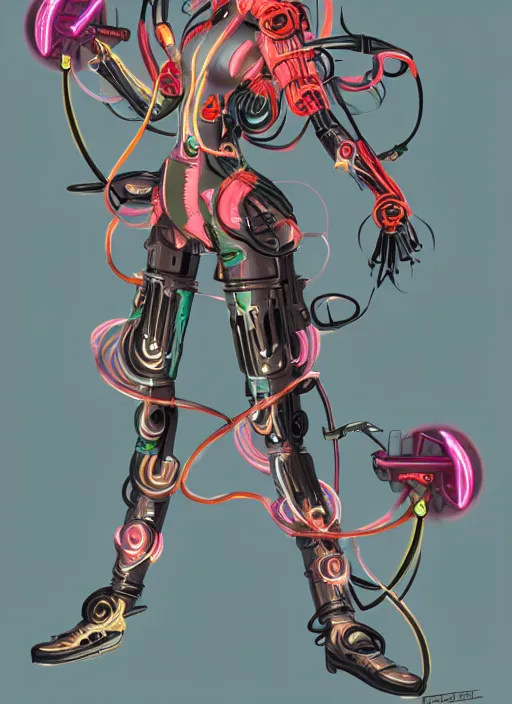 Prompt: character design, cyberpunk nezha resurrected in mechanical lotus