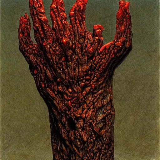 Image similar to rotted hand made by Zdzislaw Beksinski