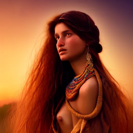 Image similar to photographic portrait of a stunningly beautiful gypsy female in soft dreamy light at sunset, contemporary fashion shoot, by edward robert hughes, annie leibovitz and steve mccurry, david lazar, jimmy nelsson, breathtaking, 8 k resolution, extremely detailed, beautiful, establishing shot, artistic, hyperrealistic, beautiful face, octane render