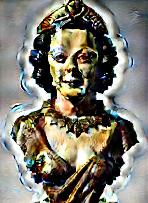 Image similar to high intricate bust of an hedy lamarr carved from wood in baroque style, studio light, maria panfilova, andrea savchenko, mike kime, ludovic plouffe, qi sheng luo, oliver cook, trending on artstation