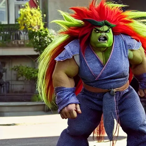 Image similar to movie still of jack black starring as blanka in the 2 0 2 6 live action street fighter movie