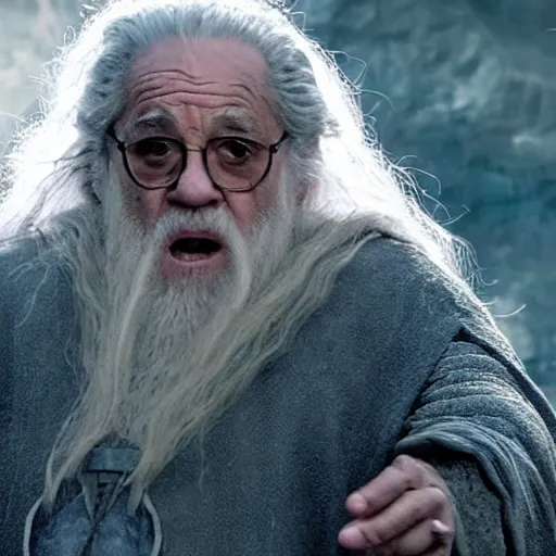 Image similar to danny devito starring as gandalf the white in the 2 0 2 4 lord of the rings movie, full body, hyper realistic, high quality, wide angle, always sunny in philadelphia