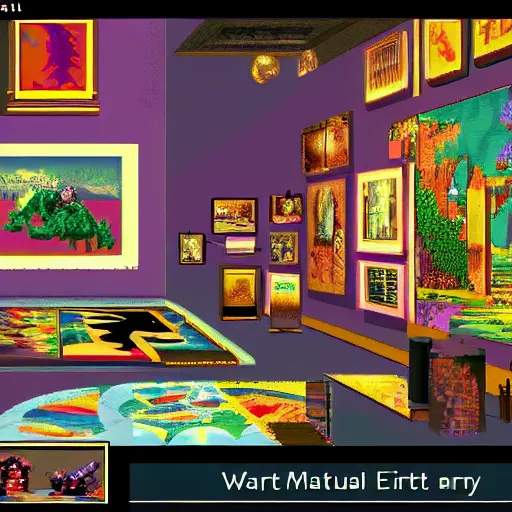 Prompt: the last virtual art museum in a 9 0's video game, made in 1 9 9 0, hd screenshot