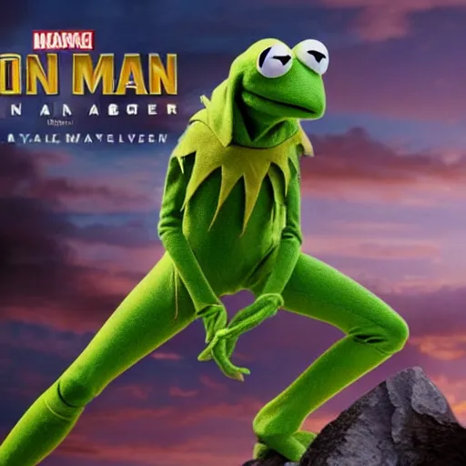 Image similar to photo of Kermit the frog as iron man in averngers movie