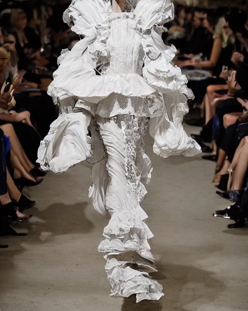 Image similar to portrait of a fashion model walking down a catwalk, simple dress by alexander mcqueen, clear detailed face, beautiful feminine face, art by julia hetta and giampaolo sgura and pamela hanson and david roemer and mario testino and lara jade and tim walker and cole sprouse