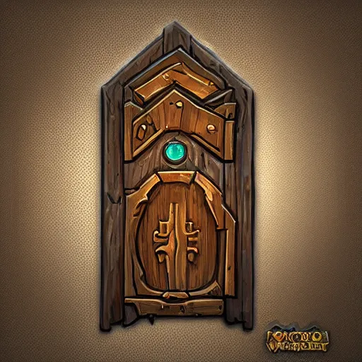 Image similar to a medieval wooden door key, rpg inventory item, Warcraft style, outer glow, solid background, trending on artstation