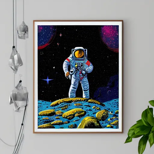 Image similar to astronaut inspired by René Laloux, Dan Mumford, stars, cinematic