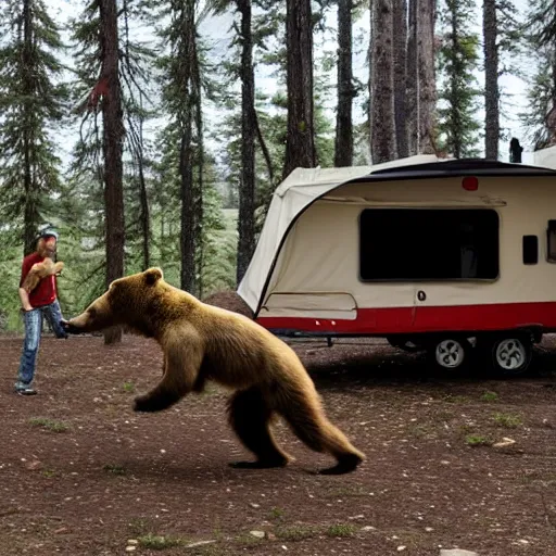 Image similar to a bear chasing a camper