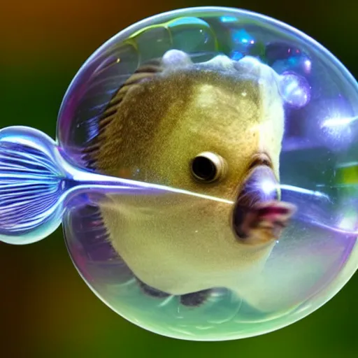 Image similar to a blowfish insode a soap bubble