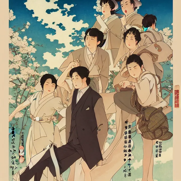 Image similar to japanese city, spring, in the style of studio ghibli, j. c. leyendecker, greg rutkowski, artem