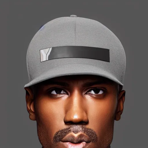 Prompt: a man wearing a yeezy style hat from the year 2 0 4 0, front view, 8 k