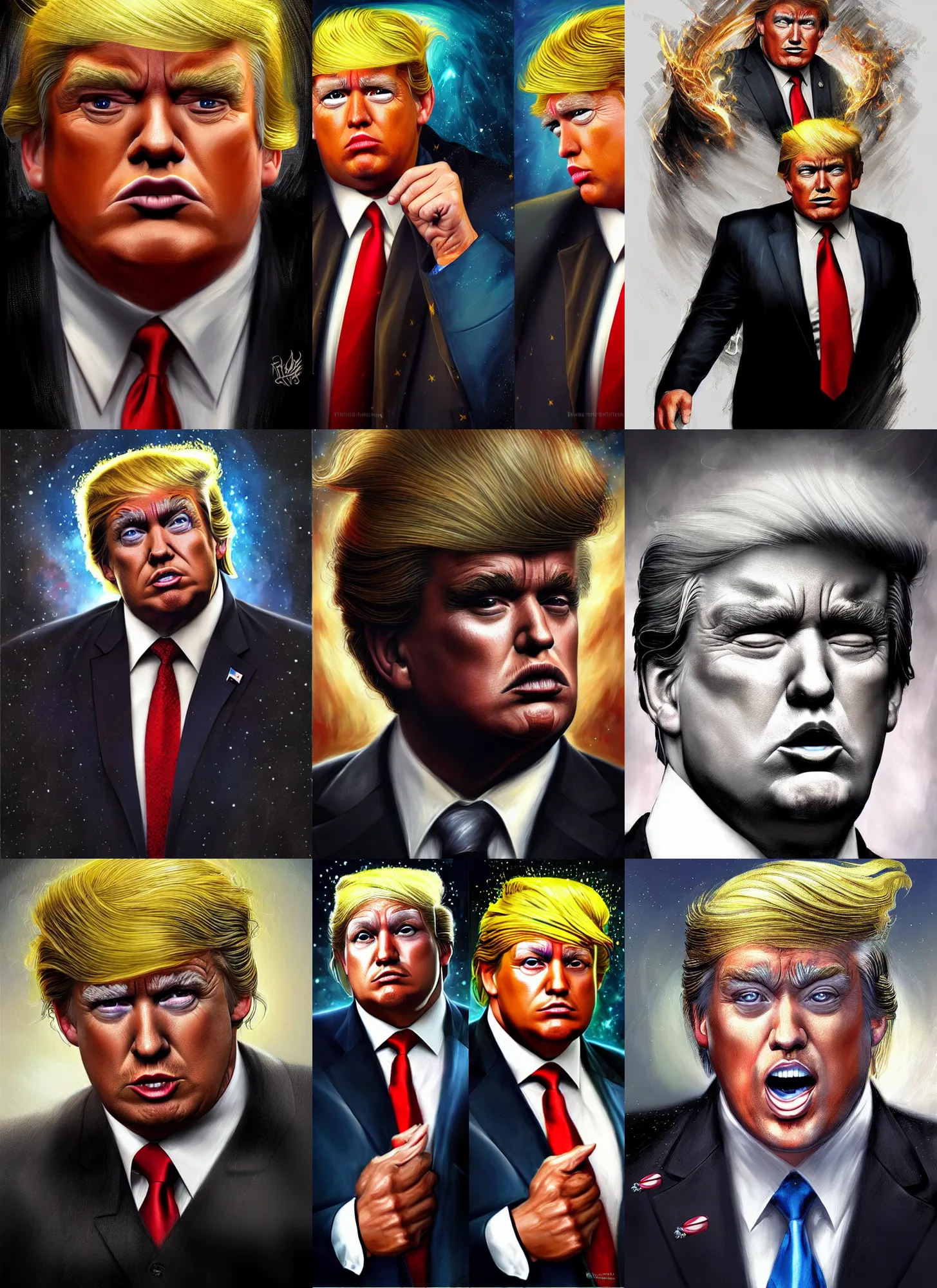 Prompt: latino man that looks like donald trump, cosmic horror painting, elegant intricate digital painting artstation concept art by mark brooks and brad kunkle detailed