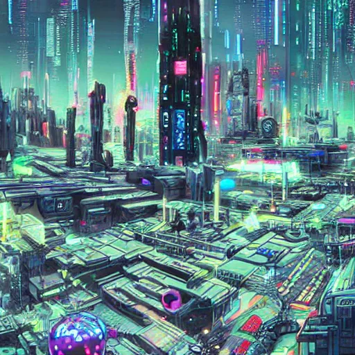 Prompt: cyberpunk city lsd star wars