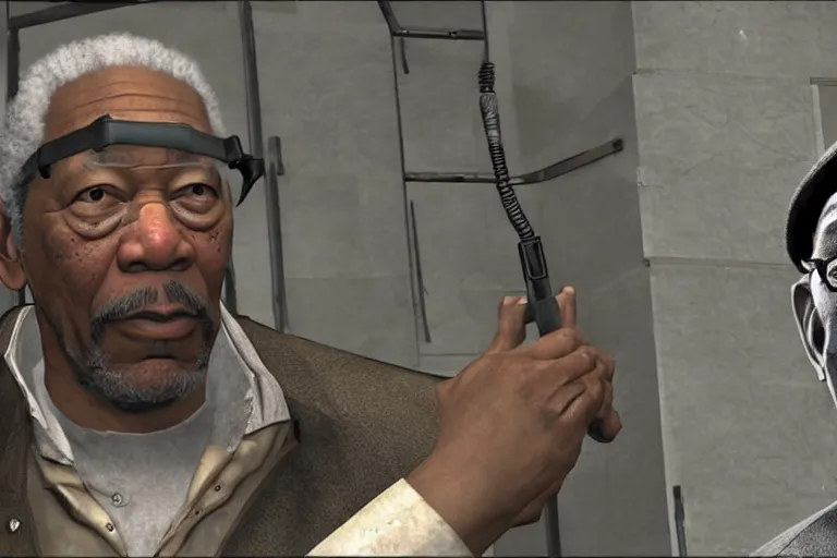 Prompt: morgan freeman in half life 2