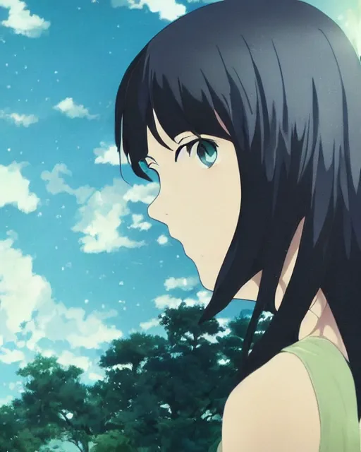 Image similar to makoto shinkai anime illustration of a woman entranced, portrait, bewitched, mesmerized, hypnotized