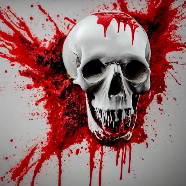 Image similar to skull pouring out blood, spray paint