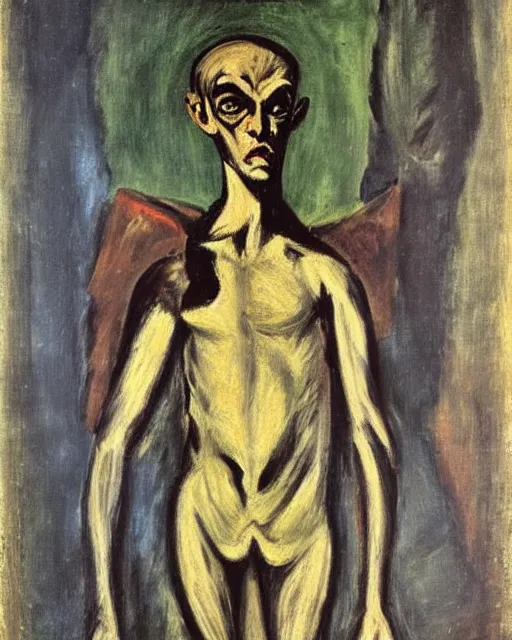 Prompt: Max Beckmann. El Greco. Oil on canvas. Portrait of a demon.