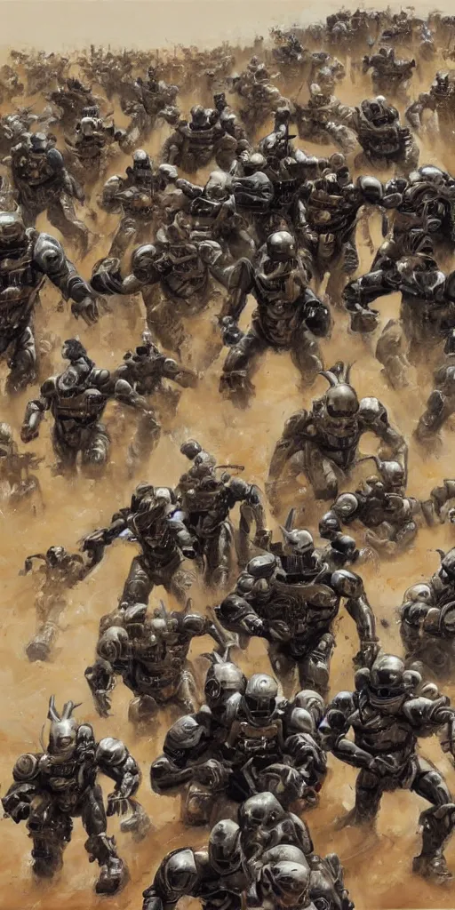 Image similar to oil painting scene from Starship Troopers movie art by kim jung gi