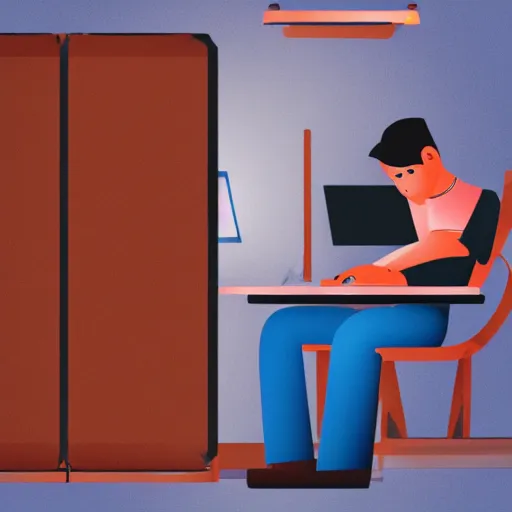 Image similar to man waiting in front of his computer for his friend to log in, digital art