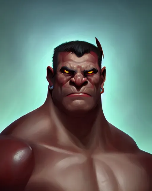 Prompt: « a portrait of a muscular orc, a character portrait by paul kelpe, reddit contest winner, sots art, ilya kuvshinov, 2 d game art, parallax »