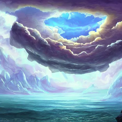 Image similar to an island floating in the sky, clouds background, hearthstone coloring style, epic fantasy style art, fantasy epic digital art, epic fantasy card game art