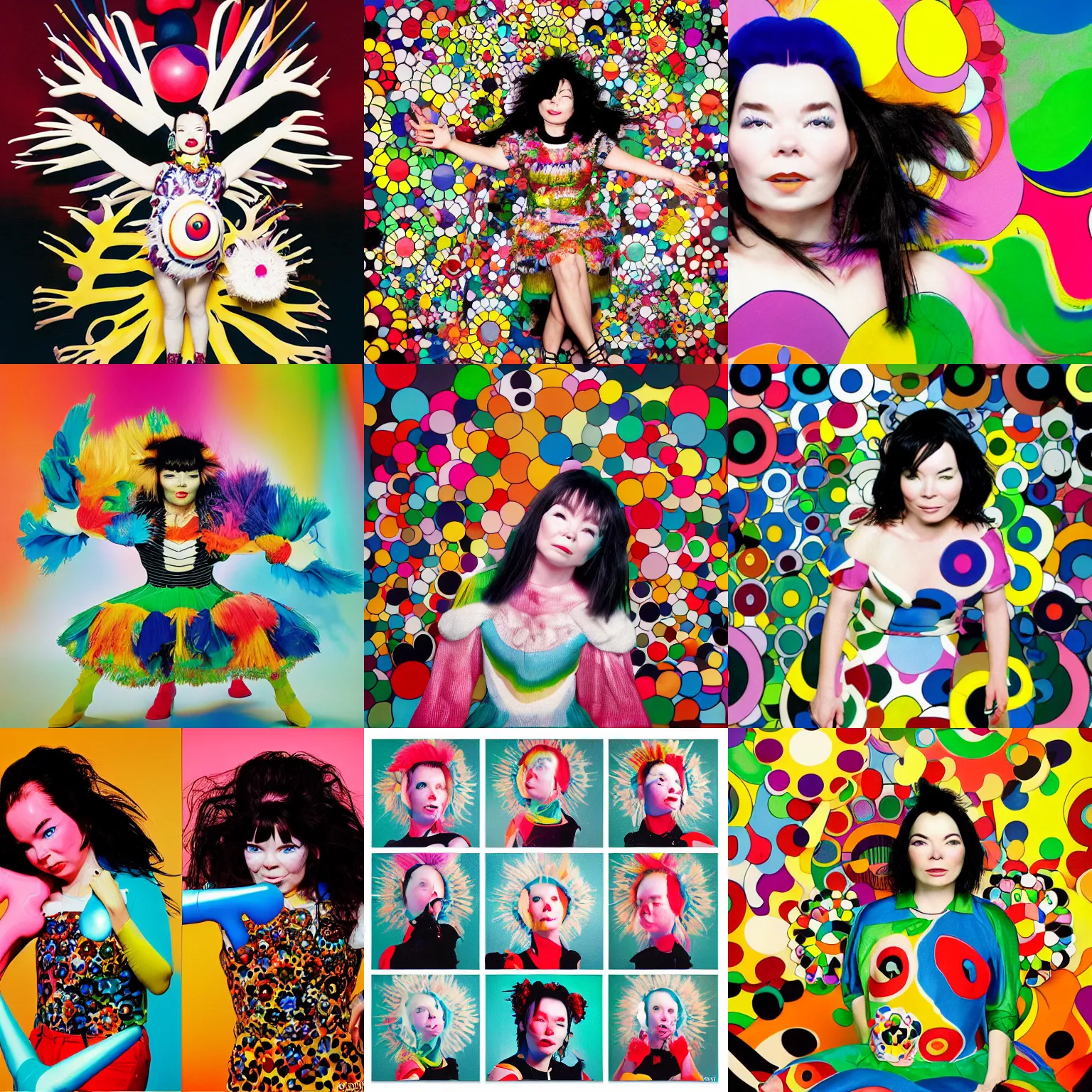 Prompt: professional portrait photoshoot of bjork bjork in the style of takashi murakami, colorful superflat movement, 1 9 9 6