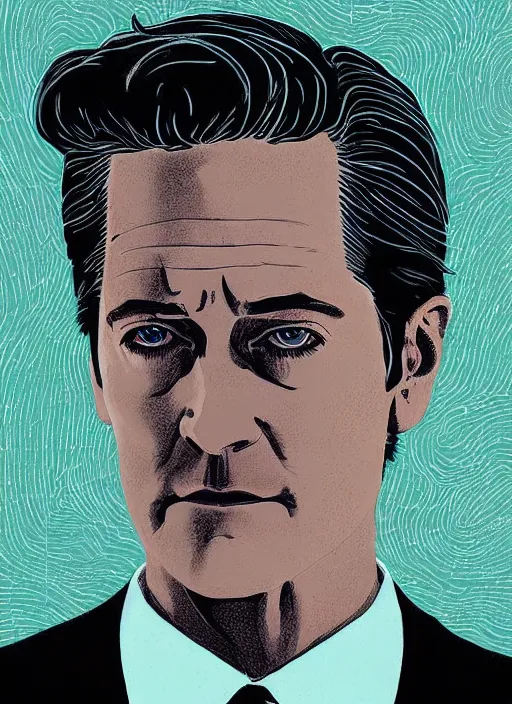 Prompt: portrait of kyle maclachlan as dale cooper by victo ngai