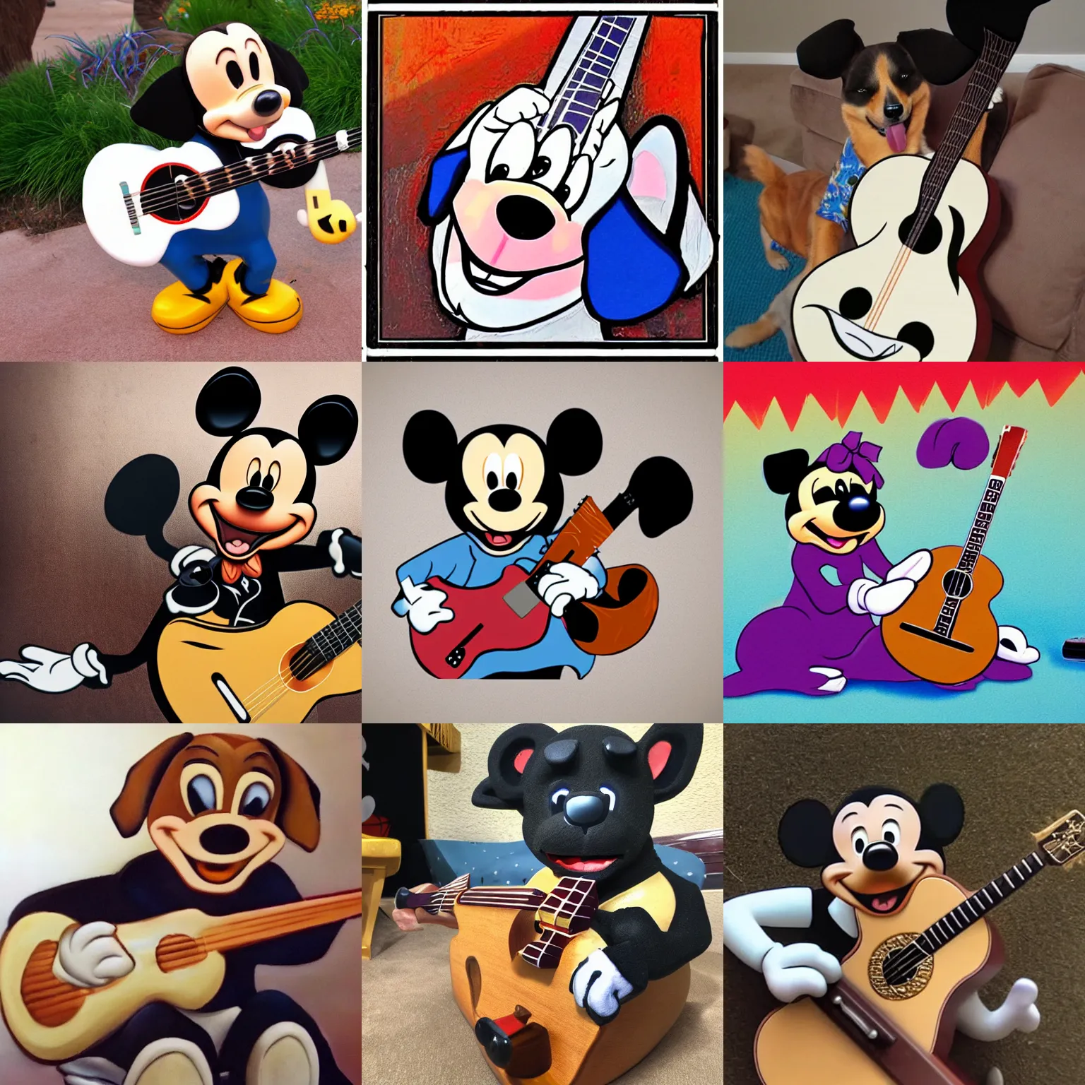 Prompt: dog playing guitar disney