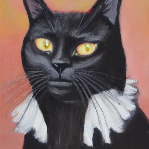 Image similar to portrait of a black cat scholar, oil painting