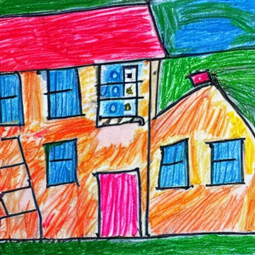 Image similar to a childs crayon drawings of a house