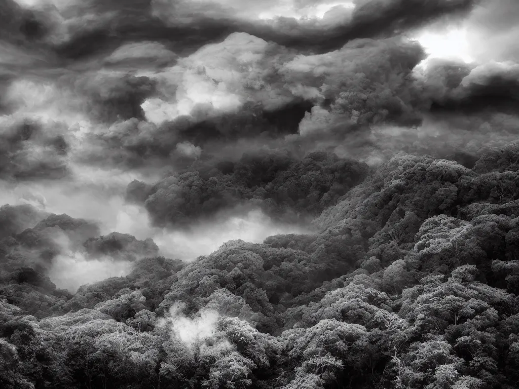 Image similar to detailed landscape, japanese high cliff, very detailed dark super storm, hyper realistic clouds, impressive, magical, very atmospheric, smoke boiling, cinematic, deep, very high complexity, stunning, masterpiece, chiaroscuro, photography, very detailed. 4 k