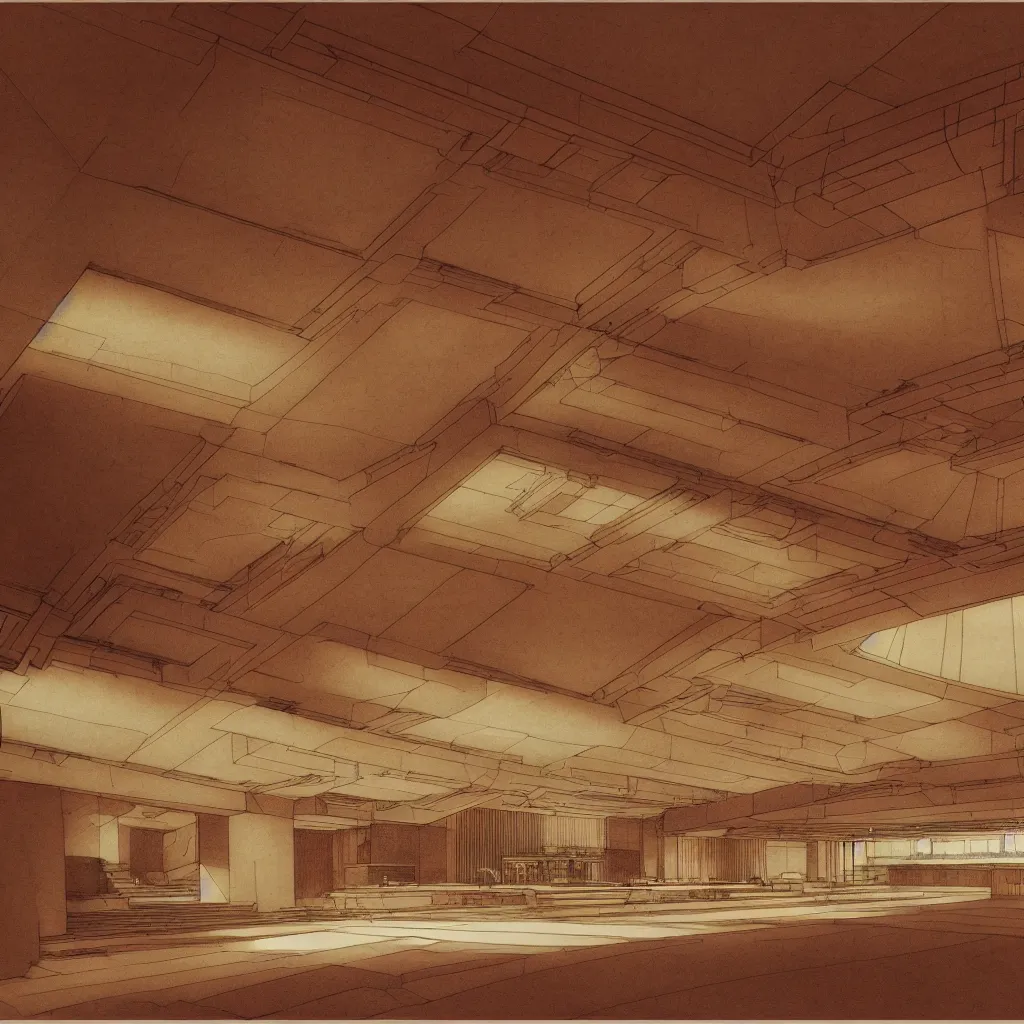 Prompt: panoramic highly detailed taliesin, global illumination, radiant light, detailed and intricate environment, sketch drawing by frank lloyd wright