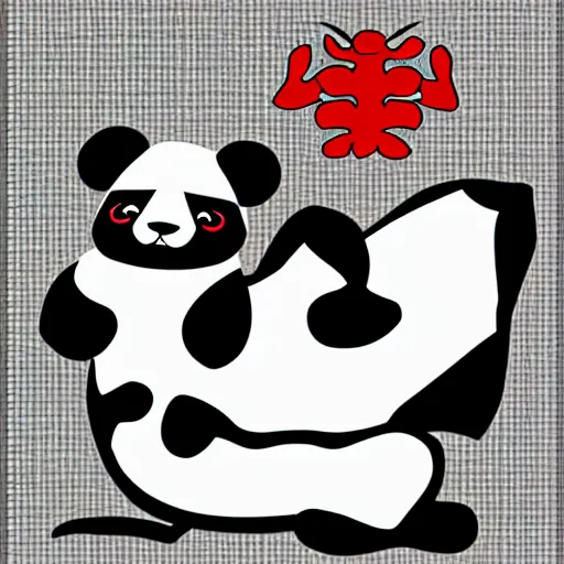 Image similar to vector art of cute panda hugging welsh dragon welsh flag, adobe illustrator