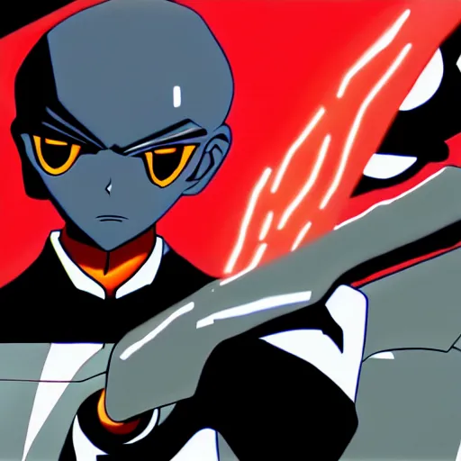 Image similar to Agent 47 in a scene from neon Genesis Evangelion, trending on pixiv, black ink, complex detail