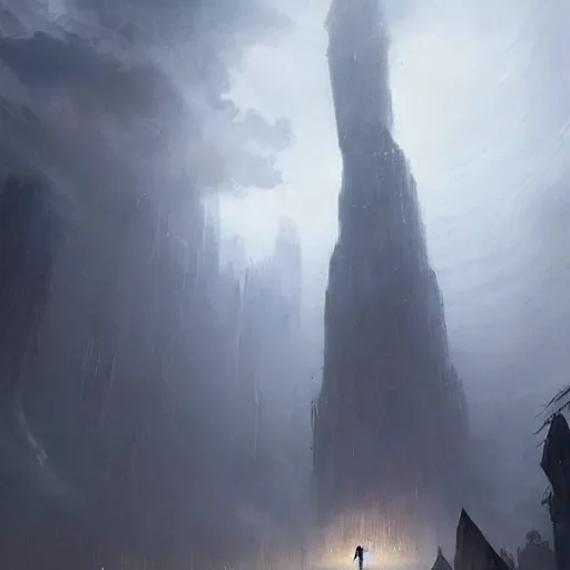 Prompt: an immense huge gigantic beautiful terrifying pale humanoid giant looms over a tiny human. dramatic fantasy art by greg rutkowski