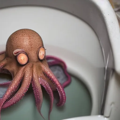 Image similar to an octopus curled up in a toilet