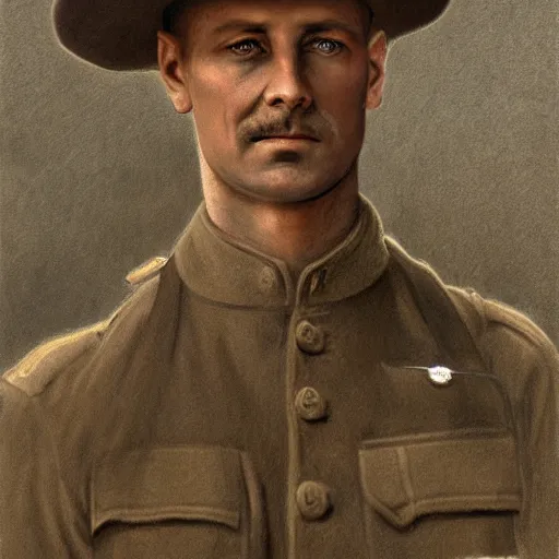 Image similar to a detailed photorealistic sepia - toned color portrait painting of a 1 9 1 7 worried clean - shaven british lieutenant in detailed field gear wearing a finely - detailed pith helmet in wadi rum, ultra realistic, intricate details, atmospheric, dark, horror, brooding, highly detailed, by clyde caldwell