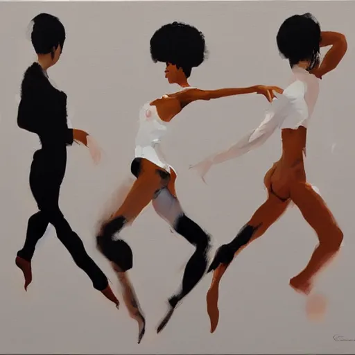 Image similar to painting by michael carson, dancers, In the White Room 2019, high key, limited color pallete