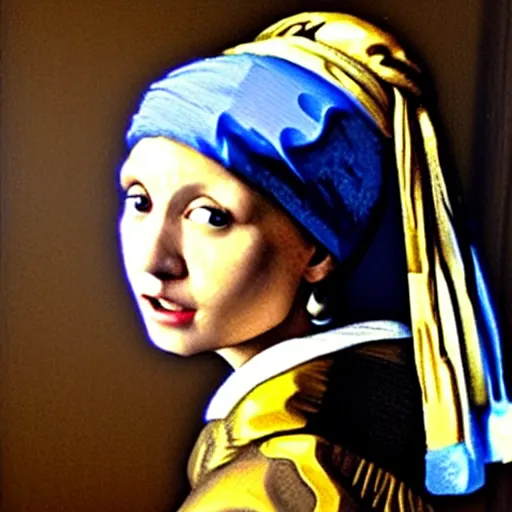 Prompt: painting. ryan reynolds as the girl with a pearl earring. art by vermeer. extremely detailed.