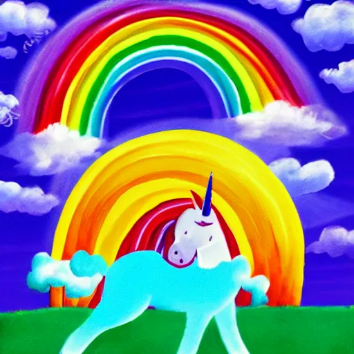Prompt: a unicorn under a rainbow