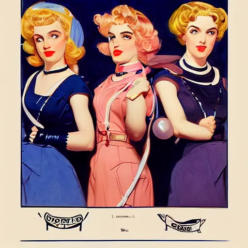 Image similar to portrait of the powerpuff girls, by j. c. leyendecker