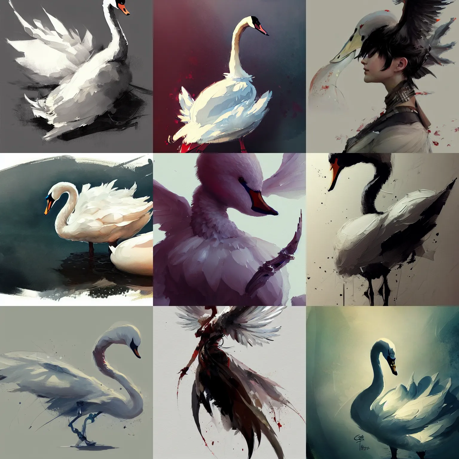 Prompt: concept art of a swan, highly detailed painting by dustin nguyen, akihiko yoshida, greg tocchini, greg rutkowski, cliff chiang, 4 k resolution, trending on artstation, 8 k