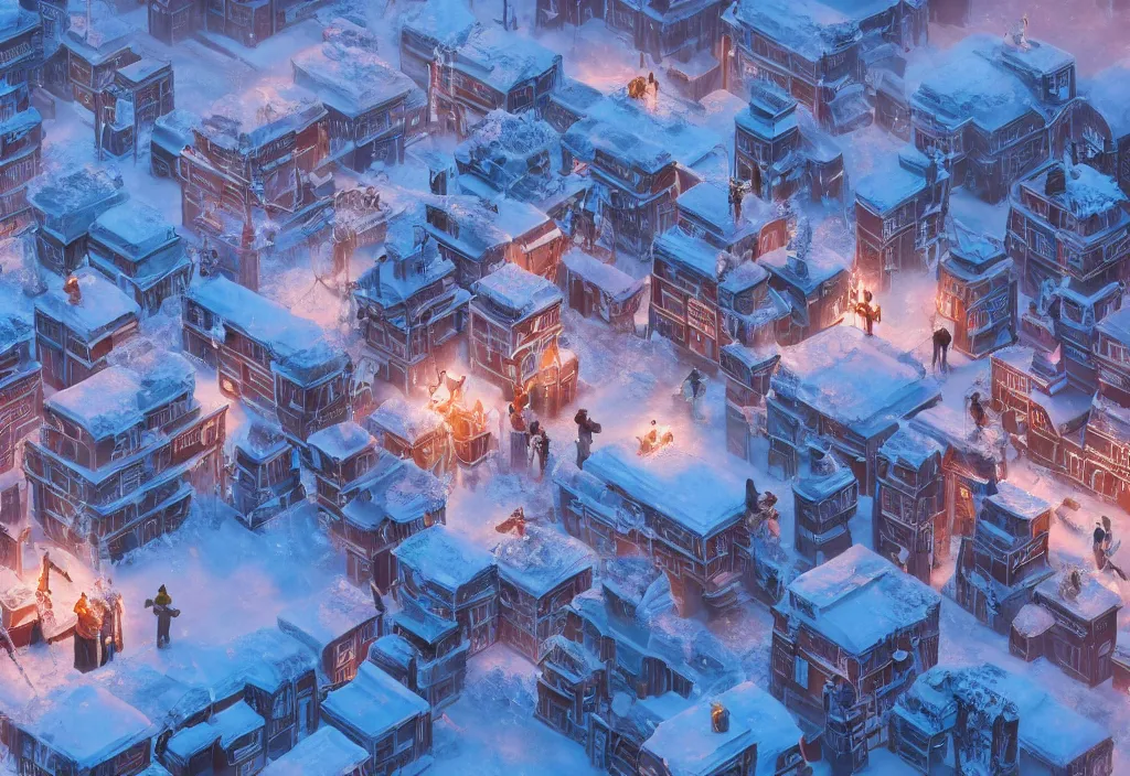 Image similar to accidentally wes anderson award - winning photograph of a frozen frostpunk city, art by greg rutkowsky, trending on artstation, cinematic lighting, filmic grain, golden hour, detailed, 4 k