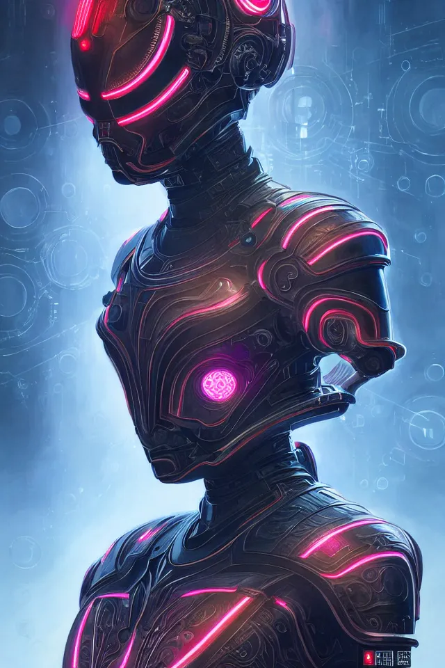 Prompt: Symmetry portrait of a Chinese empress, sci-fi armour, tech wear, glowing lights, sci-fi, intricate, elegant, highly detailed, digital painting, artstation, concept art, smooth, sharp focus, illustration, by artgerm and greg rutkowski and James Jane