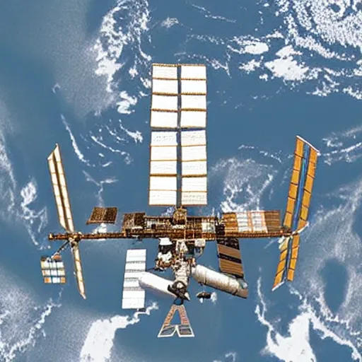 Image similar to a recently-discovered ((ancient cave painting)) depicting the international space station