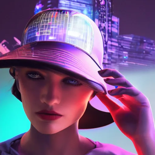 Image similar to a hat from the future, cyberpunk, highly detailed, epic lighting, hyper photorealism, 8 k