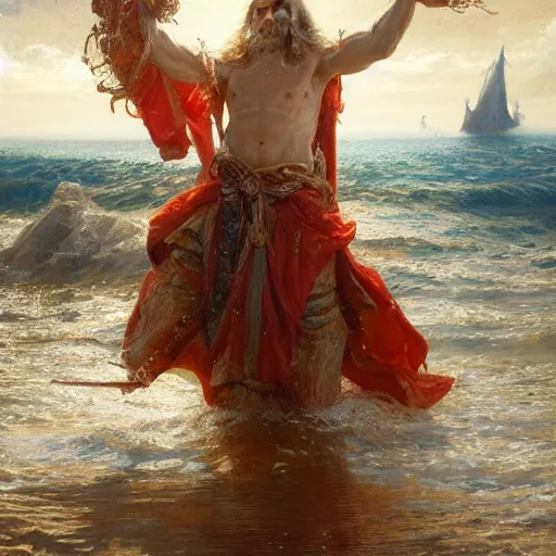 Image similar to a holy saint walking on top of water. photorealism. pseudo realistic. detailed. 4 k masterpiece. cgsociety. by tianhua xu. by gaston bussiere.