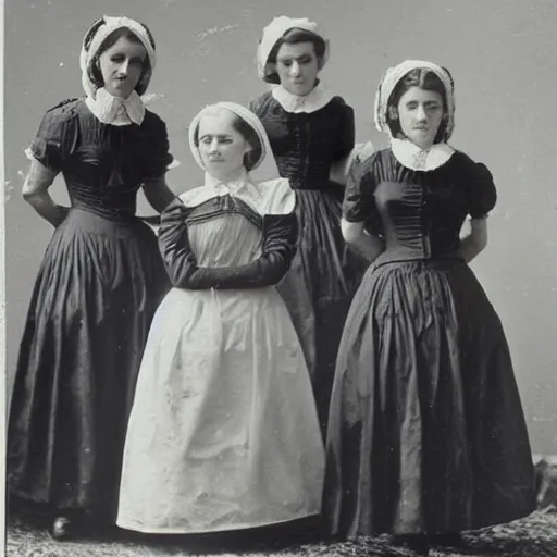 Image similar to victorian maids wearing uniforms made of plastic