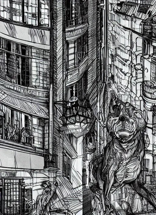 Image similar to Budapest, Beastars , Dynamic lighting, cinematic, extremely high detail, photo realistic, cinematic lighting, pen and ink, intricate line drawings, post processed, artstation, matte painting, style by Paru Itagaki